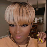 Peluca de mujer con cabello corto y liso y parte superior completa para la cabeza